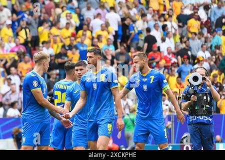 Monaco, Germania. 17 giugno 2024. Monaco di Baviera, Germania, 17 giugno 2024: Giocatori dell'Ucraina dopo la partita di calcio UEFA EURO 2024 gruppo e tra Romania e Ucraina all'Arena di Monaco, Germania. (Sven Beyrich/SPP) credito: SPP Sport Press Photo. /Alamy Live News Foto Stock