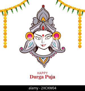 Faccia della dea durga in felice sfondo della puja durga Illustrazione Vettoriale