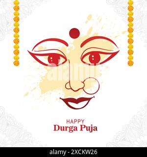 Faccia della dea durga in felice sfondo della puja durga Illustrazione Vettoriale