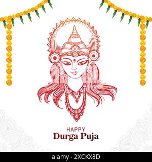 Faccia della dea durga in felice sfondo della puja durga Illustrazione Vettoriale