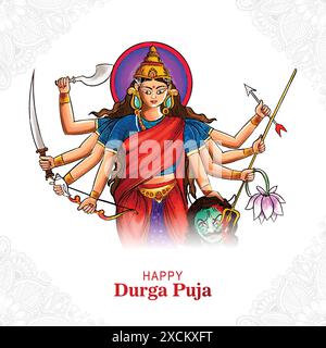 Bellissimo volto della dea durga puja per lo sfondo del festival navratri Illustrazione Vettoriale