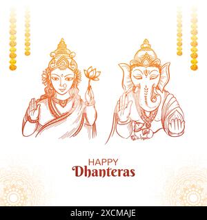 Bella festa Happy diwali per ganesh laxmi sketch greeting card background Illustrazione Vettoriale