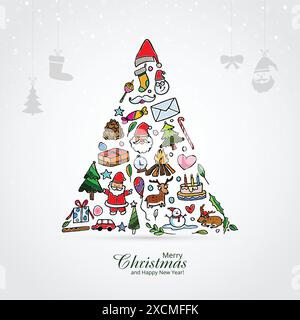 Set di icone natalizie per festeggiare le festività degli alberi Illustrazione Vettoriale