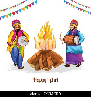 Felice festival culturale lohri di sfondo punjab Illustrazione Vettoriale