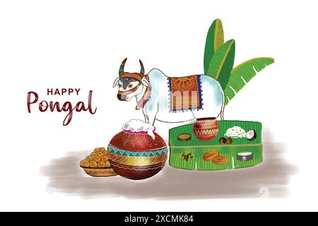 Felice festa di Pongal sfondo della celebrazione religiosa del festival Illustrazione Vettoriale