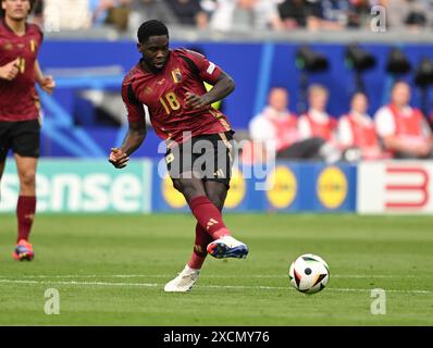 17 giugno 2024, Assia, Francoforte sul meno: Calcio: Campionato europeo, Belgio - Slovacchia, turno preliminare, gruppo e, partita 1, Frankfurt Arena, il belga Orel Mangala in azione. Foto: Arne Dedert/dpa Foto Stock