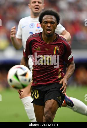 17 giugno 2024, Assia, Francoforte sul meno: Calcio: Campionato europeo, Belgio - Slovacchia, turno preliminare, gruppo e, partita 1, Frankfurt Arena, il belga Lois Openda in azione. Foto: Arne Dedert/dpa Foto Stock