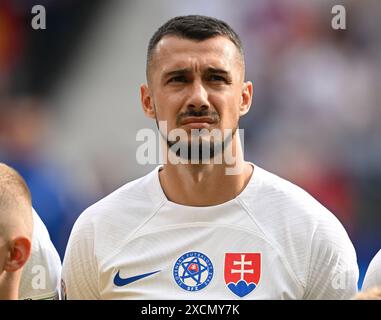 17 giugno 2024, Assia, Francoforte sul meno: Calcio: Campionato europeo, Belgio - Slovacchia, turno preliminare, gruppo e, partita 1, Frankfurt Arena, Ivan Schranz dalla Slovacchia. Foto: Arne Dedert/dpa Foto Stock