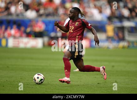 17 giugno 2024, Assia, Francoforte sul meno: Calcio: Campionato europeo, Belgio - Slovacchia, turno preliminare, gruppo e, partita 1, Frankfurt Arena, il belga Jérémy Doku in azione. Foto: Arne Dedert/dpa Foto Stock