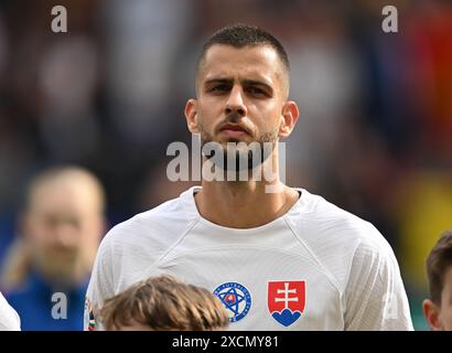 17 giugno 2024, Assia, Francoforte sul meno: Calcio: Campionato europeo, Belgio - Slovacchia, turno preliminare, gruppo e, partita 1, Frankfurt Arena, David Hancko dalla Slovacchia. Foto: Arne Dedert/dpa Foto Stock