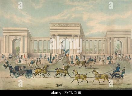 Der Haupteingang zum Hyde Park, 1844, Londra, Inghilterra, Historisch, Digital restaurierte Reproduktion von einer Vorlage aus dem 19. Jahrhundert, data record non dichiarata Foto Stock