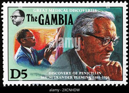 Scopritore della penicillina Sir Alexander Fleming sul francobollo Foto Stock