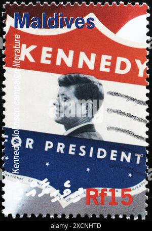 Materiale della campagna presidenziale di John Kennedy sul francobollo Foto Stock