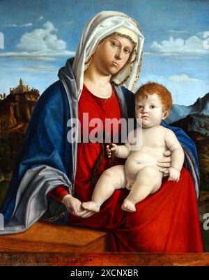 Pittura intitolato "La Vergine e il bambino' da Cima da Conegliano (1459-1517) un italiano pittore rinascimentale. Datata xv secolo Foto Stock