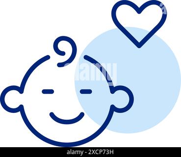 Felice bambino e cuore. Assistenza all'infanzia, amore per la famiglia e beneficenza. Pixel Perfect, icona traccia modificabile Illustrazione Vettoriale