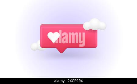 Come suggerimenti rapidi valutazione delle comunicazioni Web dei social media con modelli per cartelloni pubblicitari vettoriali 3d. Promemoria ciberspazio con lov. Cuore Illustrazione Vettoriale