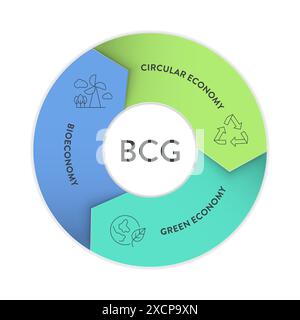 Modello BCG strategia infografica diagramma modello banner grafico per la presentazione con principi di bioeconomia, economia circolare e economia verde. Sustaina Illustrazione Vettoriale