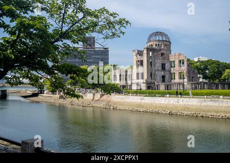 Atomic Bomb Dome o A-Bomb Dome (Genbaku Dome-mae) a Hiroshima in Giappone Foto Stock