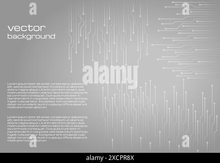 Sfondo grigio tecnologico astratto con elementi del microchip. Struttura dello sfondo del circuito stampato. Illustrazione vettoriale. Illustrazione Vettoriale