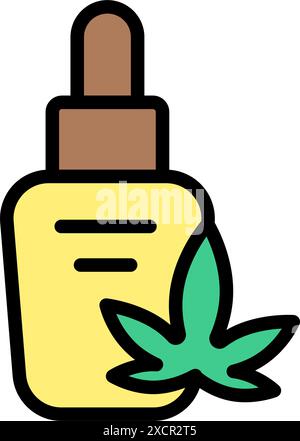 Icona vettore estratto cannabinoide di canapa. Bottiglia di olio di cannabis con icona vettoriale di colore contagocce. CBD semplice segno per il concetto mobile e il web design. Simbolo, l Illustrazione Vettoriale