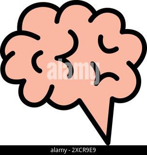 Illustrazione vettoriale dell'icona a colori del cervello umano, isolata su sfondo bianco. Illustrazione Vettoriale