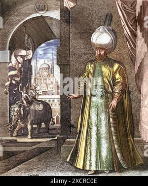 Il leyman del Sultano e la Moschea S Leymaniye, Costantinopoli, 1574. Solimano i (6 novembre 1494 – 6 settembre 1566) è stato un sultano ottomano Foto Stock