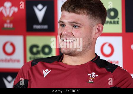Cardiff, Regno Unito. 18 giugno 2024. Taine Plumtree del Galles parla ai media in anticipo rispetto alla sua scelta per giocare contro il Sudafrica questo fine settimana. Conferenza stampa di annuncio della squadra di rugby gallese presso il vale Resort, vale of Glamorgan, martedì 18 giugno 2024. foto di Andrew Orchard/Andrew Orchard Sports Photography/ Alamy Live News Credit: Andrew Orchard Sports Photography/Alamy Live News Foto Stock