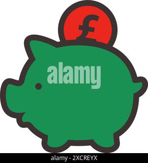 icona del salvadanaio con il simbolo della sterlina, realizzata in stile colorato. Illustrazione Vettoriale