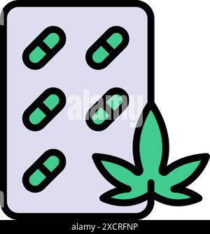 Icona del colore della capsula di cannabis. Marijuana medica o pillole di estratto di CBD, simbolo vettoriale. Capsule di CBD per la salute mentale, il rilassamento e il trattamento della depressione Illustrazione Vettoriale