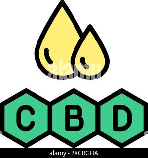 Capsule CBD per la salute mentale, il rilassamento e il trattamento della depressione. Marijuana medica o pillole di estratto di erbe infestanti CBD, icona di colore. Vettore della capsula di cannabis Illustrazione Vettoriale