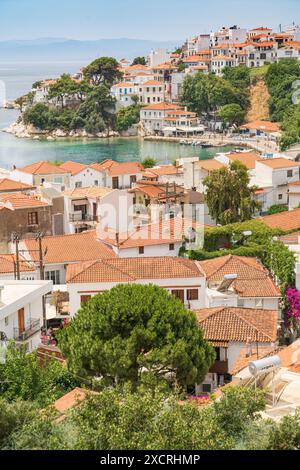 Vecchio porto di Skiathos sull'isola di Skiathos a Grteece Foto Stock