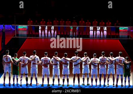 Lubiana, Slovenia. 18 giugno 2024. Lubiana, Slovenia, 18 giugno 2024: Squadra Bulgaria prima della partita di Lega delle Nazioni di pallavolo maschile FIVB tra Bulgaria e Turchia all'Arena Stozice di Lubiana, Slovenia. (Igor Kupljenik/SPP) credito: SPP Sport Press Photo. /Alamy Live News Foto Stock