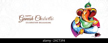 Dio indù Ganesha per Happy Ganesh Chaturthi Festival Banner Design Illustrazione Vettoriale