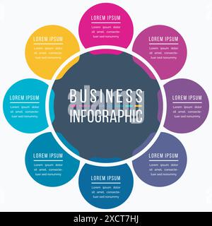 Circle Infographic design 8 passaggi, oggetti, opzioni o elementi modello di informazioni aziendali Illustrazione Vettoriale