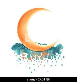 Illustrazione della luna e della nuvola dei cartoni animati. Bella illustrazione su bianco Foto Stock