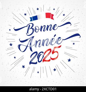 Bonne annee 2025 caratteri eleganti. Traduzione dal francese - felice anno nuovo 2025, per festività, biglietti d'auguri e inviti. Scheda vettoriale Illustrazione Vettoriale