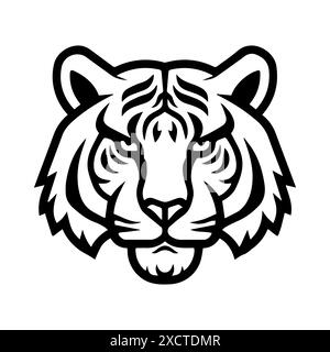 Logo Tiger Face o icona linea moderna. Grafica a linee vettoriali e design a icone con un contorno audace. Simbolo minimalista Pixel Perfect in bianco e nero per isolare il bianco Illustrazione Vettoriale