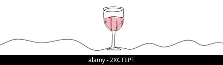 Disegno continuo modificabile del bicchiere di vino. Un disegno di un bicchiere di vino. Illustrazione vettoriale. Icona del bicchiere di vino su una riga. Illustrazione Vettoriale
