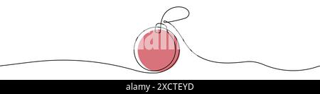 Disegno continuo modificabile della palla di Natale. Un disegno di Natale. Illustrazione vettoriale. Icona della palla di Natale in una riga. Illustrazione Vettoriale