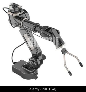 Braccio robotico nero, rendering 3D isolato su sfondo bianco Foto Stock