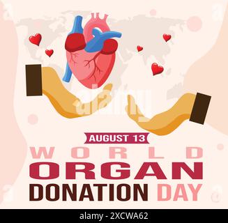 Giornata Mondiale della donazione degli organi il 13 agosto modello per banner, poster e tessera Illustrazione Vettoriale