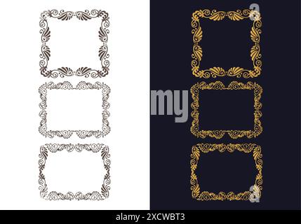 Ornamenti disegnati a mano design decorativo del set di cornici floreali Illustrazione Vettoriale