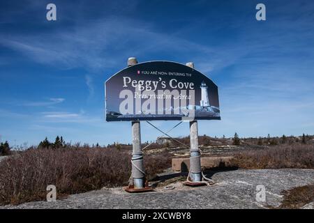 Cartello dell'area protetta di Peggy's Cove in nuova Scozia, Canada Foto Stock