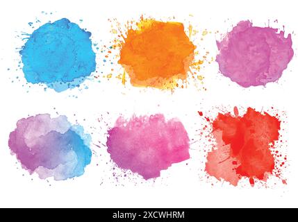Set di colorazioni colorate a spruzzo di acquerello Illustrazione Vettoriale