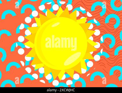Sfondo grafico grafico a tema retrò Summer Sun. Elementi geometrici minimi. Illustrazione vettoriale delle forme astratte vintage. Illustrazione Vettoriale
