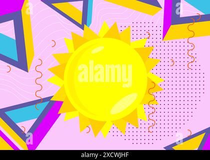 Sfondo grafico grafico a tema retrò Summer Sun. Elementi geometrici minimi. Illustrazione vettoriale delle forme astratte vintage. Illustrazione Vettoriale