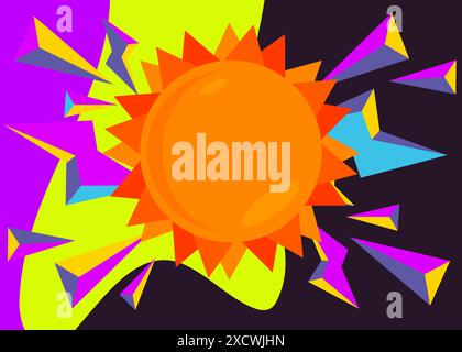 Sfondo grafico grafico a tema retrò Summer Sun. Elementi geometrici minimi. Illustrazione vettoriale delle forme astratte vintage. Illustrazione Vettoriale