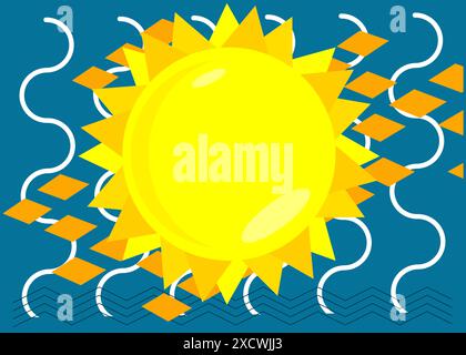 Sfondo grafico grafico a tema retrò Summer Sun. Elementi geometrici minimi. Illustrazione vettoriale delle forme astratte vintage. Illustrazione Vettoriale