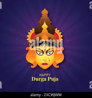 Happy durga puja biglietto di auguri di sfondo festival Illustrazione Vettoriale