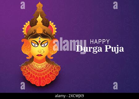 Happy durga puja biglietto di auguri di sfondo festival Illustrazione Vettoriale